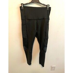 New Sport Women's Black Solid High Rise Ankle Leggings Size M